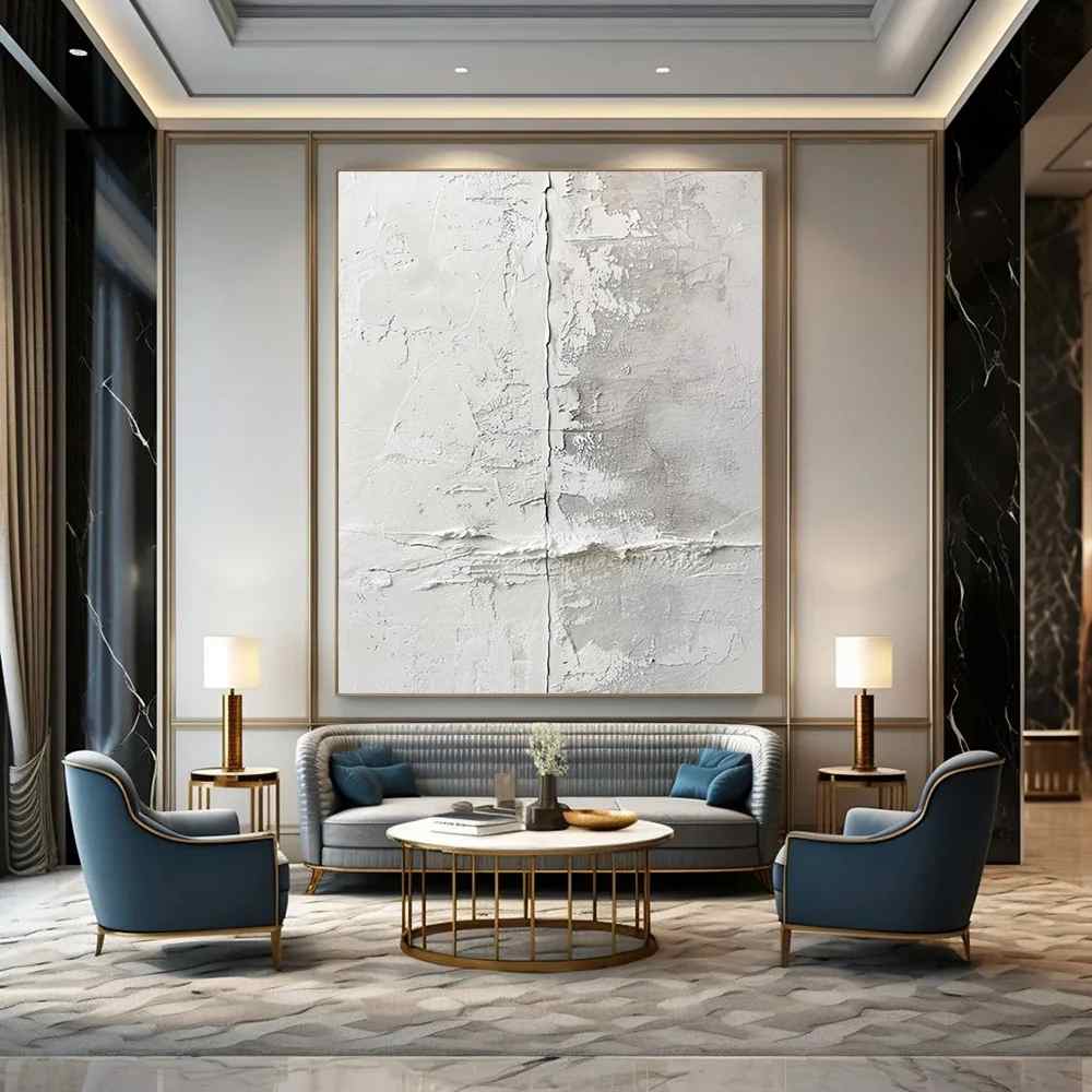 Hand-Painted White Acrylic - original landscape painting for office